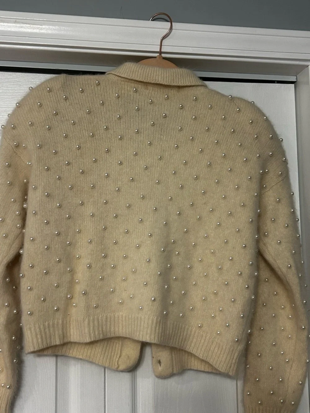 Vintage Lord & Taylor Pearl-Accent Cream Sweater Cardigan - Picture 3 of 3